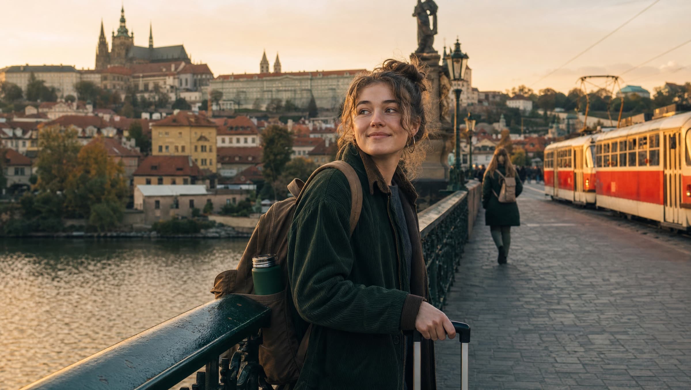 Prague rooftops at dusk